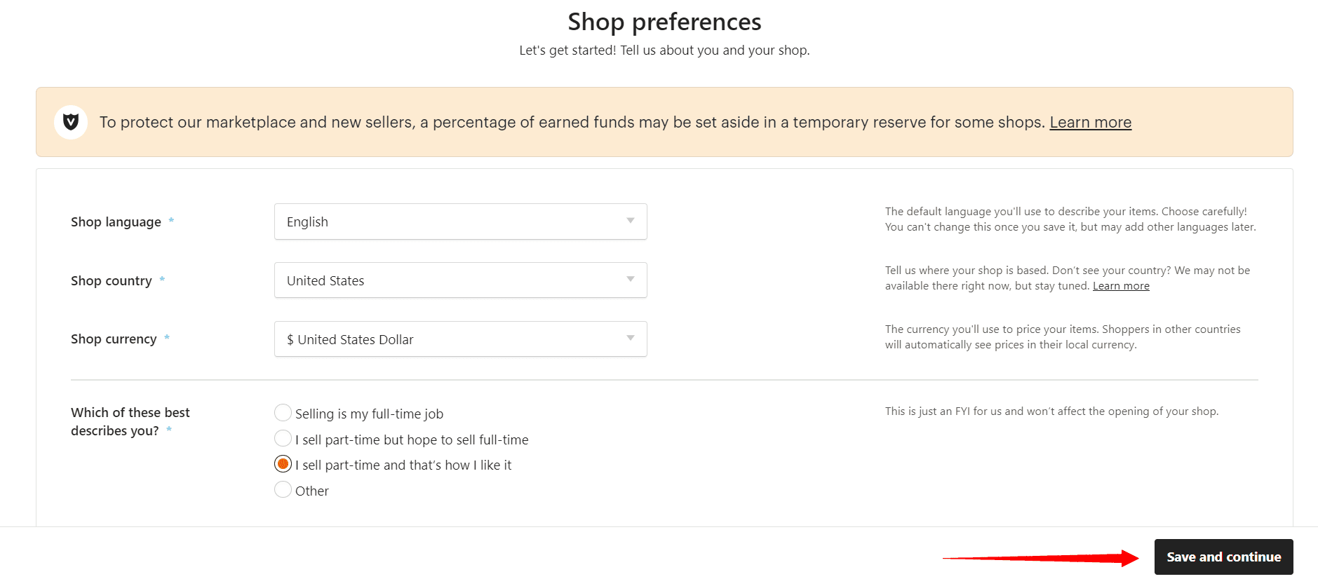 shop preferences on etsy